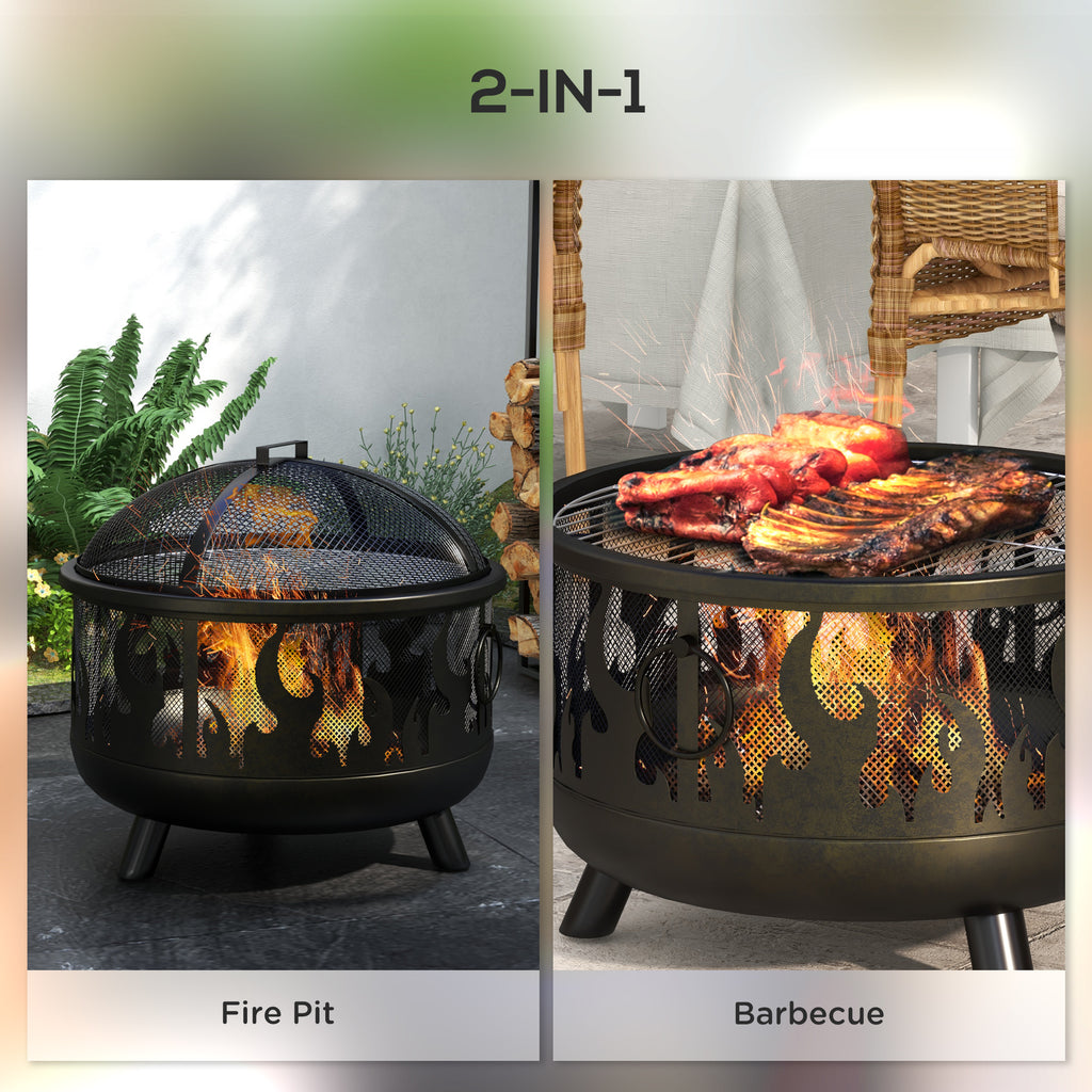 Outsunny 61.5cm 2-In-1 Outdoor Fire Pit & Firewood BBQ Garden Cooker H