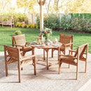 Outsunny Garden Dining Set, Round Table and Chairs w/ Parasol Hole, Natural