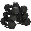 SPORTNOW 36KG Hex Dumbbell Set with Dumbbell Rack, Rubber Coated Weights