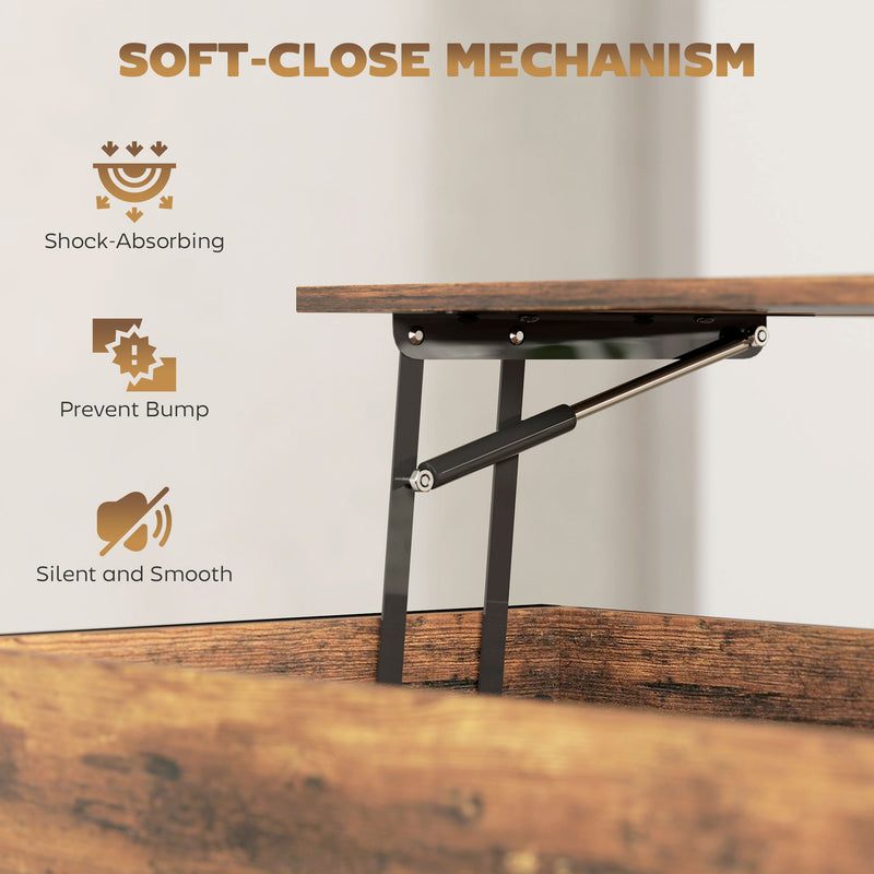 HOMCOM Industrial Lift Top Coffee Table with Storage Shelf Rustic Brown