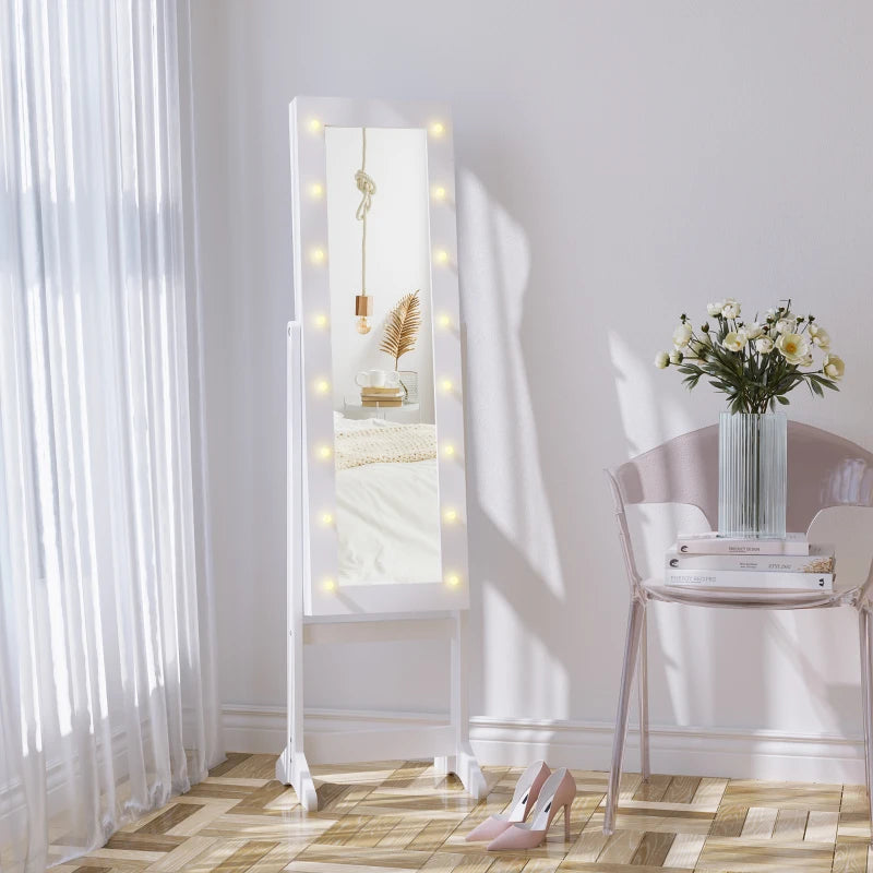 HOMCOM Free Standing LED Mirrored Jewellery Cabinet -  Warm White