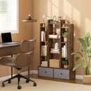 HOMCOM 12-Tier Bookshelf, Bookcase w/ 2 Folding Drawer, Rustic Brown