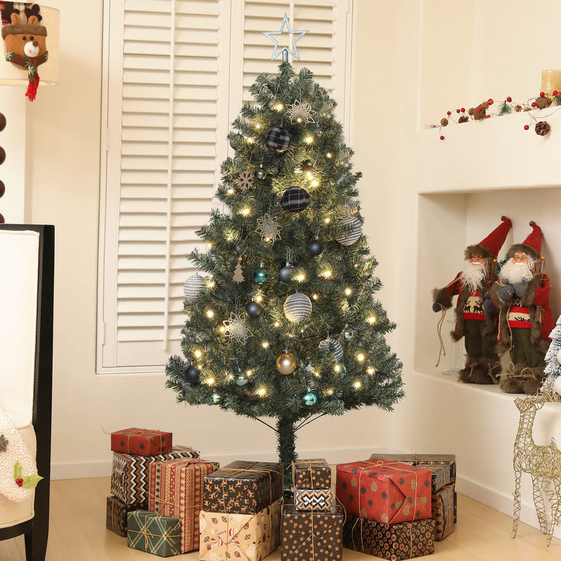 HOMCOM 5ft Artificial Christmas Tree with LED Lights and Blue Decorations