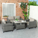 Outsunny 5 PCs Rattan Garden Furniture Set With Gas Fire Pit Table, Grey