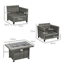 Outsunny 5 PCs Rattan Garden Furniture Set With Gas Fire Pit Table, Grey