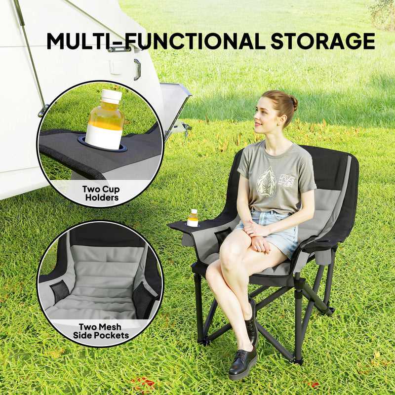 Outsunny Camping Chair For Adults, Padded Folding Chair - Green/Grey