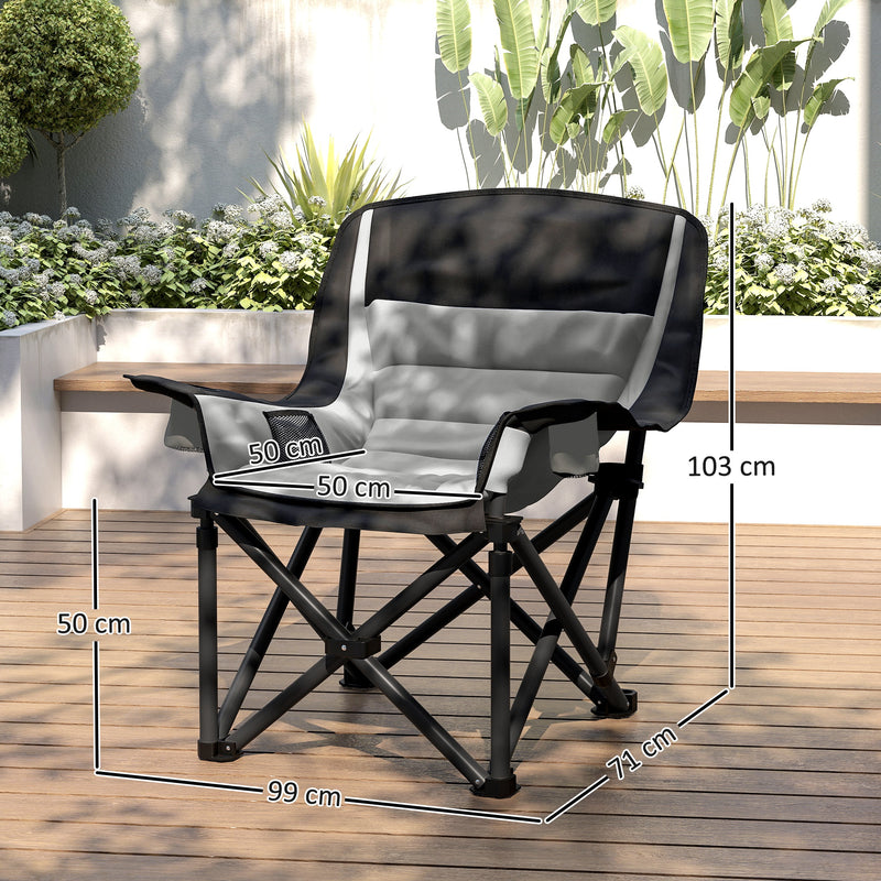 Outsunny Camping Chair For Adults, Padded Folding Chair - Green/Grey