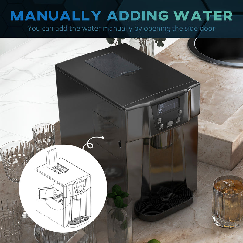 HOMCOM Ice Maker Machine and Water Dispenser No Plumbing Required Black