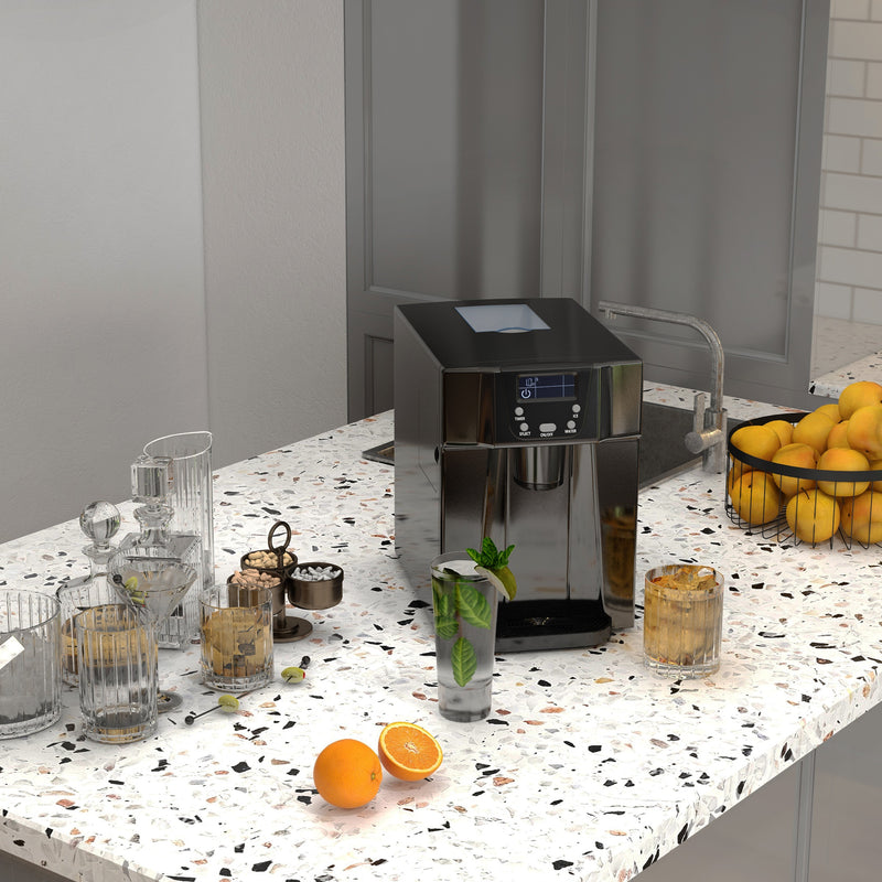 HOMCOM Ice Maker Machine and Water Dispenser No Plumbing Required Black