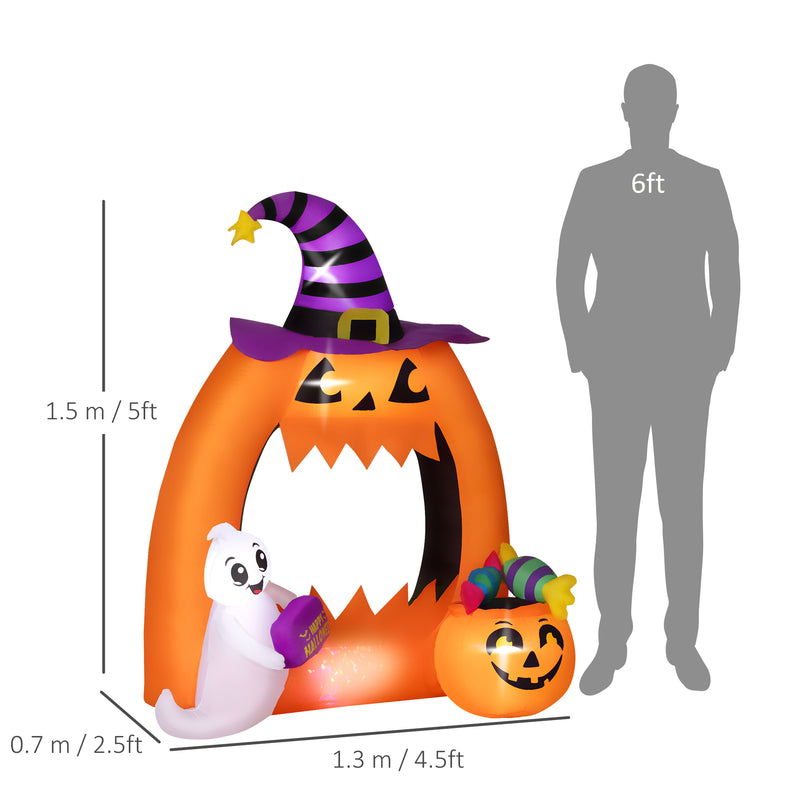 Outsunny 4.9FT Tall Halloween Inflatable Pumpkin Archway w/ Cute Ghost
