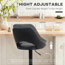 HOMCOM Barstools Set Of 2, Dining Stools With Backrest And Footrest, Black