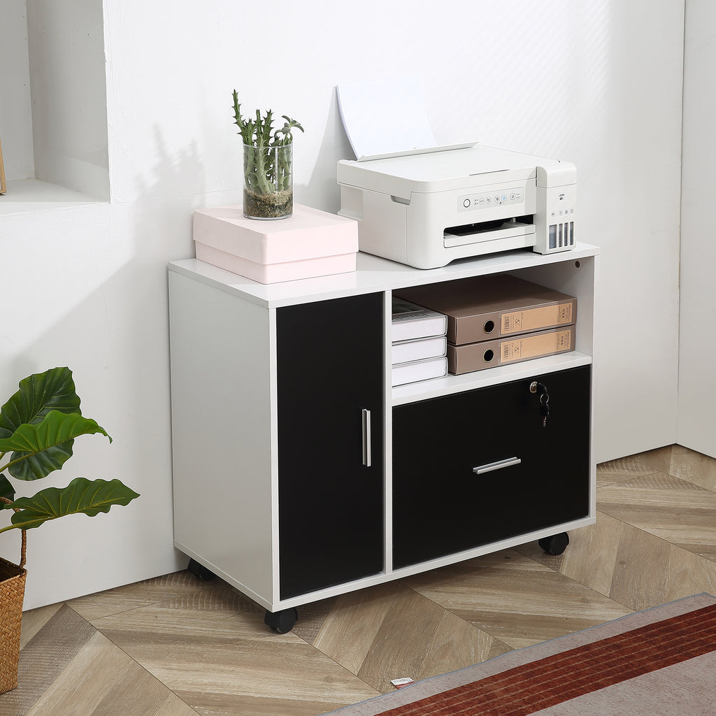 Lockable Draw For Table HOMCOM Mobile Office File Cabinet Printer Table with Lockable Drawer a