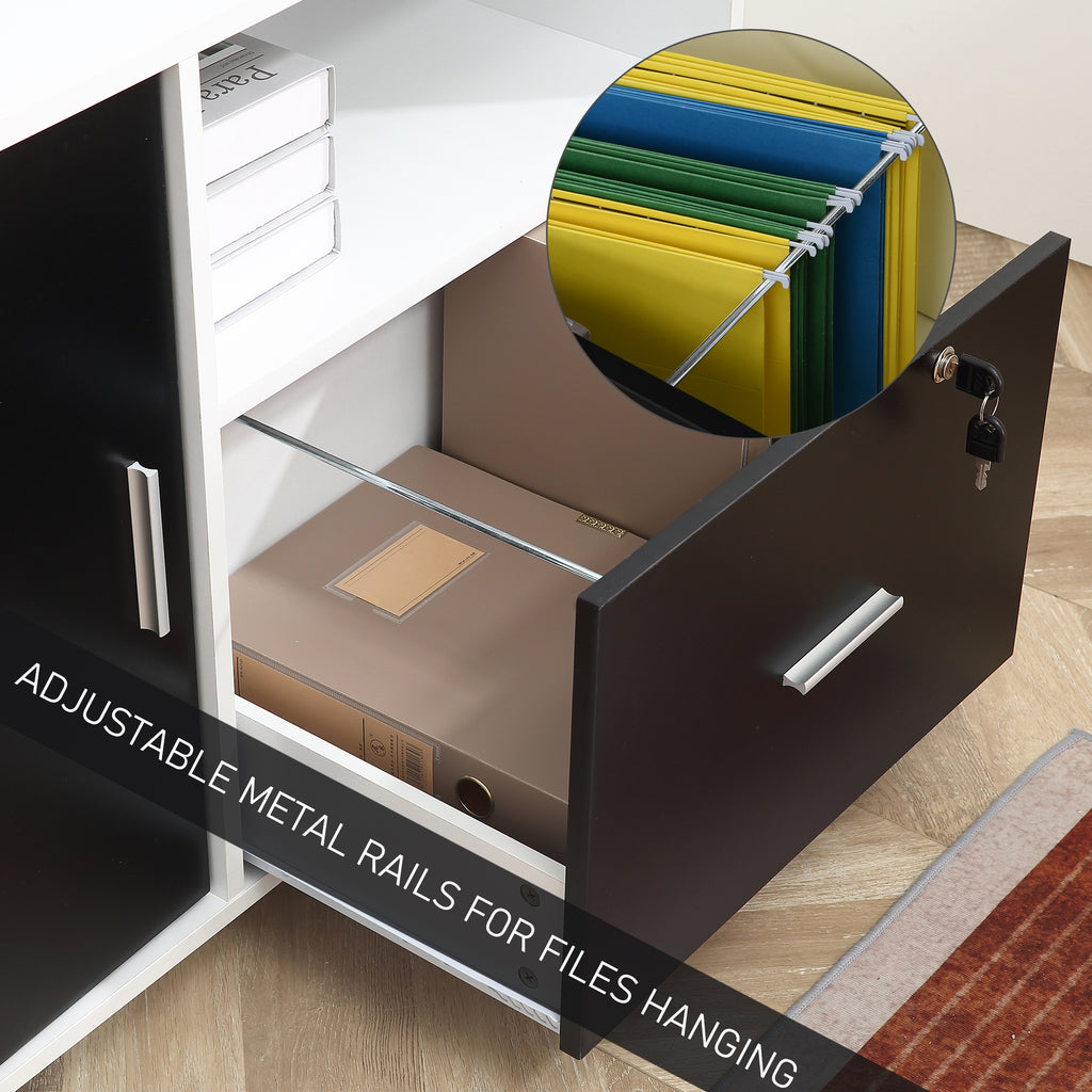 Lockable Draw For Table HOMCOM Mobile Office File Cabinet Printer Table with Lockable Drawer a