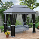 Outsunny 3 Person Canopy Gazebo Swing Outdoor Patio Lounge W/ Mesh Walls, Grey