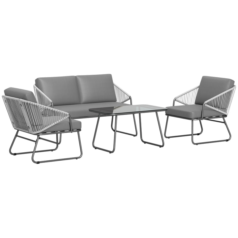 Outsunny 4 Piece Rattan Garden Furniture Set with Cushions, Natural