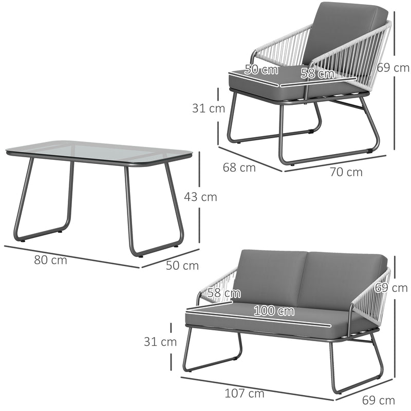 Outsunny 4 Piece Rattan Garden Furniture Set with Cushions, Natural