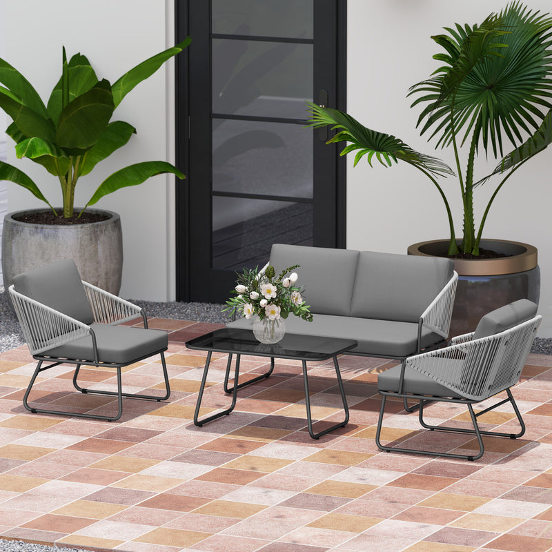 Outsunny 4 Piece Rattan Garden Furniture Set with Cushions, Natural