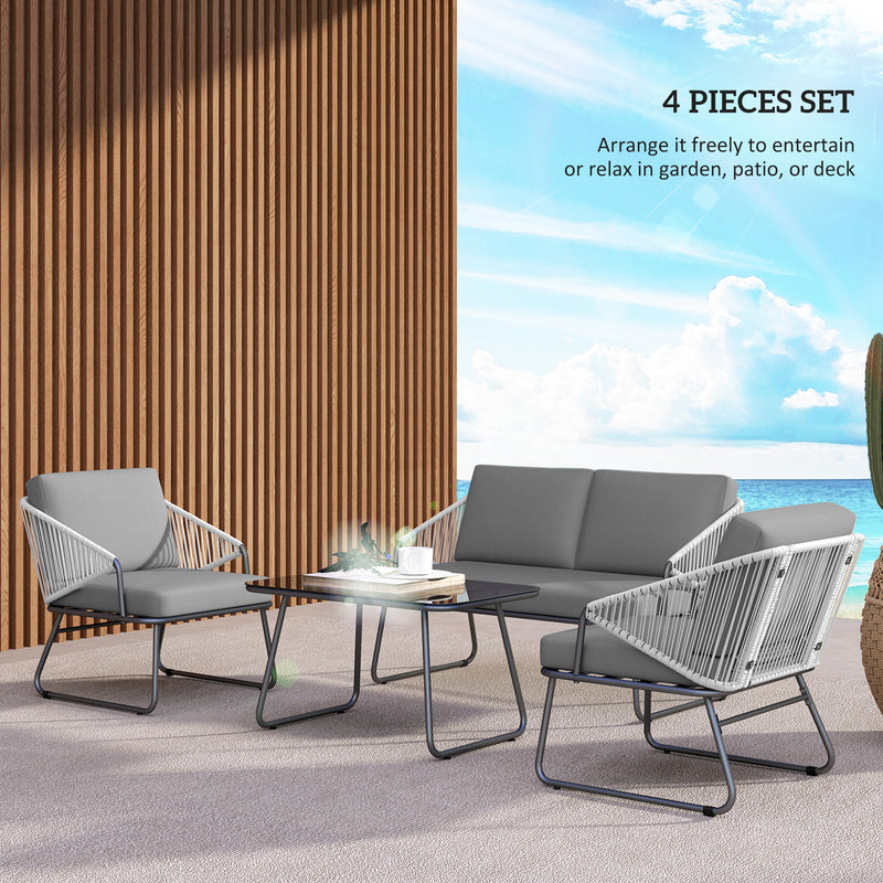 Outsunny 4 Piece Rattan Garden Furniture Set with Cushions, Natural