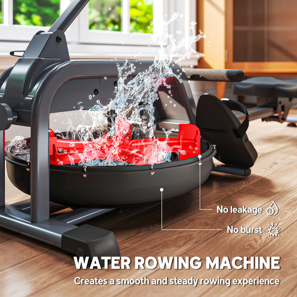 Pots Rowing Machine SPORTNOW Water Rowing Machine With Adjustable Resistance, Vertical Sto