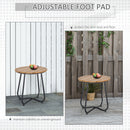 Outsunny Round Outdoor Side Table Adjustable Leg Pads Natural Wood & Black
