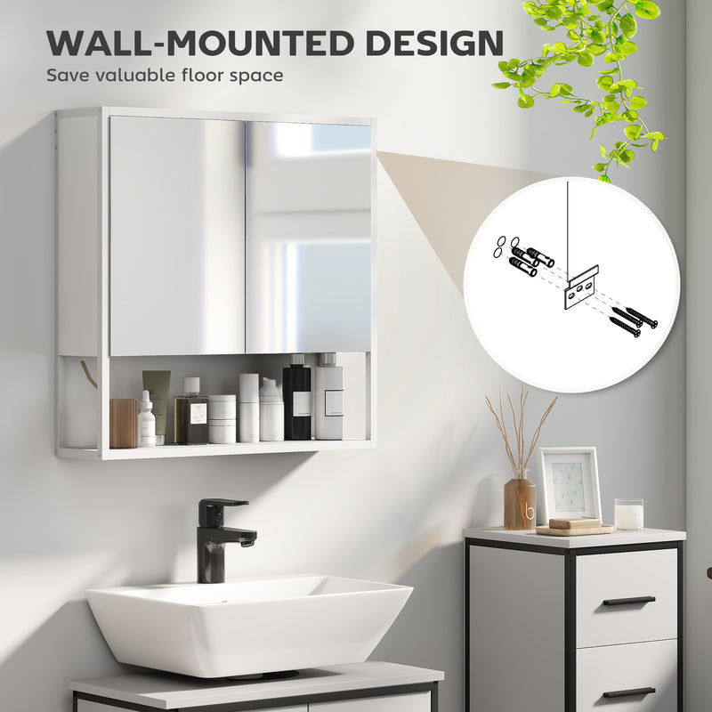 HOMCOM Industrial Bathroom Cabinet With 2 Mirrored Doors Open Shelf