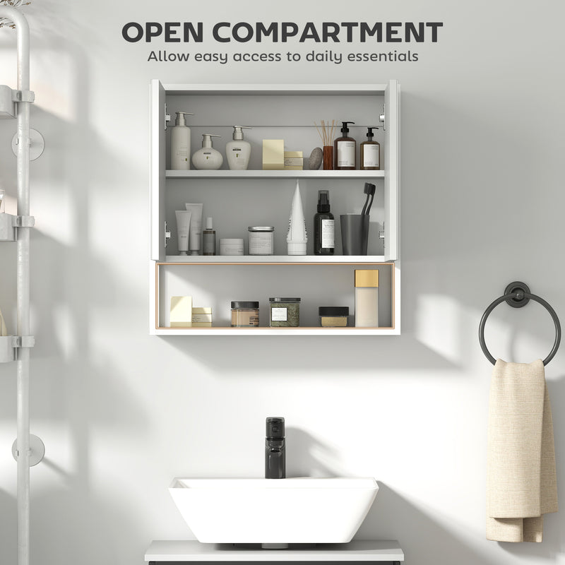 HOMCOM Industrial Bathroom Cabinet With 2 Mirrored Doors Open Shelf