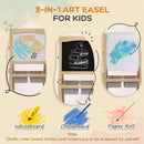 AIYAPLAY 3 In 1 Kids Easel With Paper Roll, Storage Baskets - Natural