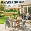 Outsunny 4 Seater Rattan Dining Set With Parasol, Light Grey