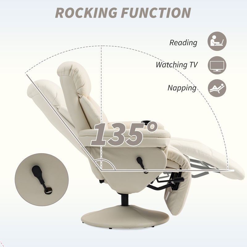 HOMCOM Manual Recliner Swivel Lounge Chair with Footrest, Cream White