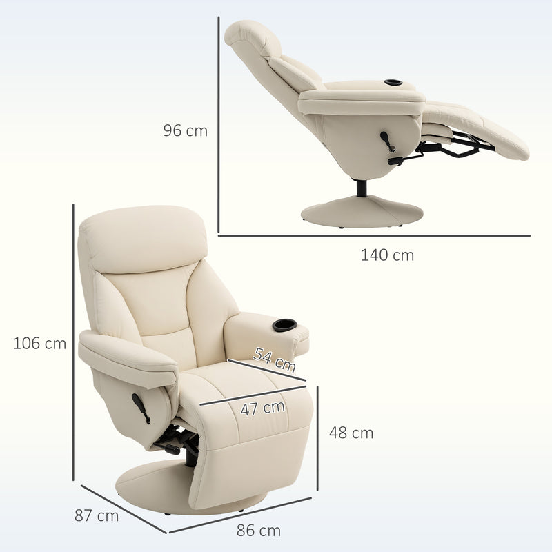 HOMCOM Manual Recliner Swivel Lounge Chair with Footrest, Cream White
