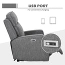 HOMCOM Electric Armchair, Fabric Recliner Chair With USB Port, Charcoal Grey