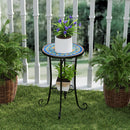 Outsunny 35.5cm Round Mosaic Garden Side Table Plant Stand w/ Shelf