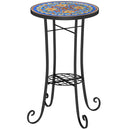 Outsunny 35.5cm Round Mosaic Garden Side Table Plant Stand w/ Shelf