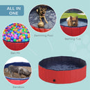 PawHut Foldable Dog Paddling Pool Pet Cat Swimming Pool Indoor/Outdoor Collapsible Summer Bathing Tub Shower Tub Puppy Washer (120 × 30H Cm, Red)