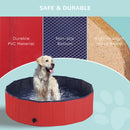 PawHut Foldable Dog Paddling Pool Pet Cat Swimming Pool Indoor/Outdoor Collapsible Summer Bathing Tub Shower Tub Puppy Washer (120 × 30H Cm, Red)