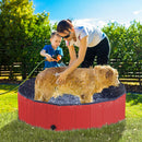 PawHut Foldable Dog Paddling Pool Pet Cat Swimming Pool Indoor/Outdoor Collapsible Summer Bathing Tub Shower Tub Puppy Washer (120 × 30H Cm, Red)
