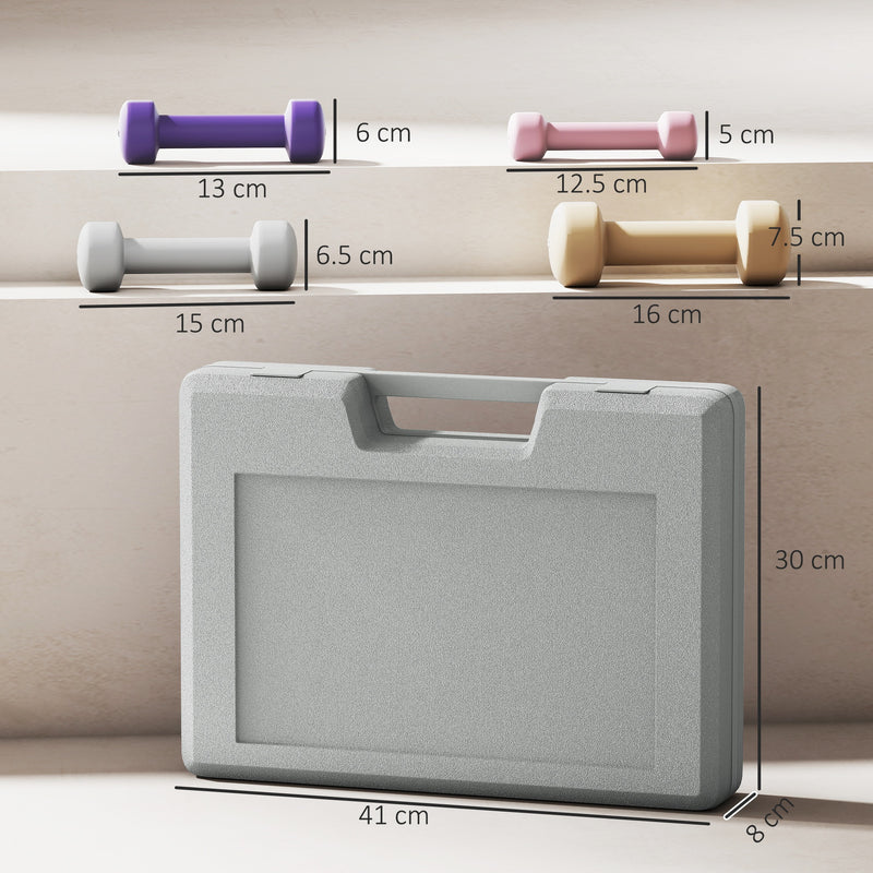 HOMCOM 10kg Dumbbell Weights Set with Carry Case, Pink, Purple, Grey, Brown