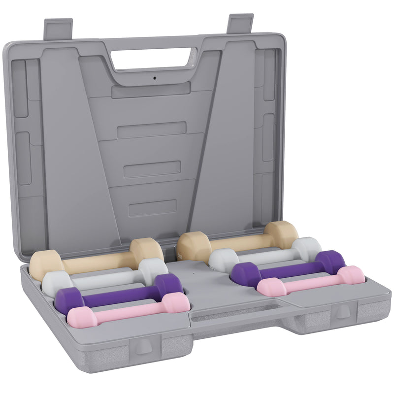 HOMCOM 10kg Dumbbell Weights Set with Carry Case, Pink, Purple, Grey, Brown