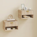 HOMCOM Floating Bedside Tables Set of 2 with Fluted Drawer Open Shelf Oak