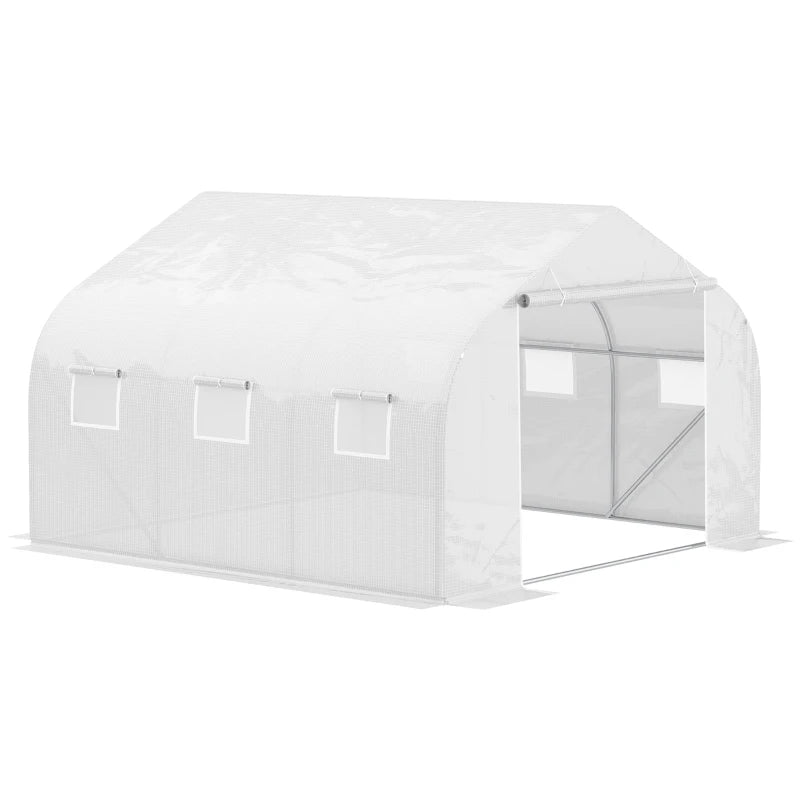 Outsunny Greenhouse Polytunnel 4.5 x 3 x 2m - White
