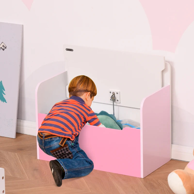 HOMCOM Kids Two-In-One Storage Box and Seat-  White & Pink