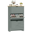 HOMCOM 18-Shoe Storage Cabinet 6 Shelves 3 Drawers Tabletop Light Grey