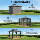 Outsunny 3 x 3.6 m Hardtop Gazebo with Sides, 2-Tier Roof Garden Gazebo