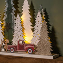 31cm Battery Operated Light up Wooden Christmas Tree with Deer and 15 Warm White LEDs
