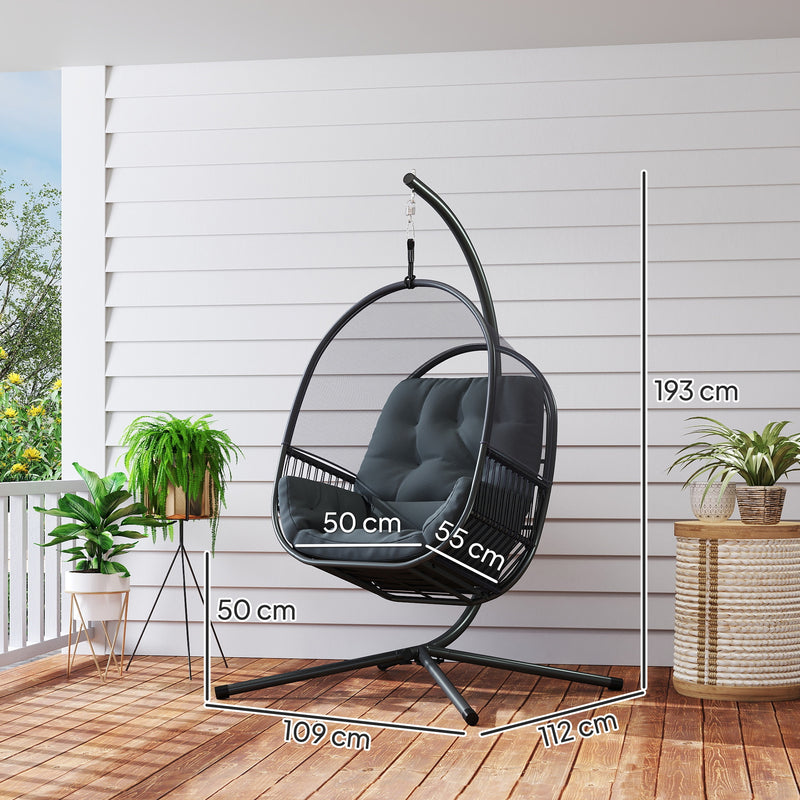 Outsunny Hanging Egg Chair With Stand, Cushions For Garden