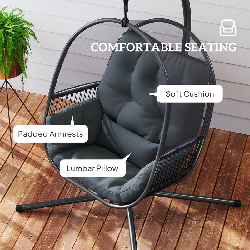 Outsunny Hanging Egg Chair With Stand, Cushions For Garden