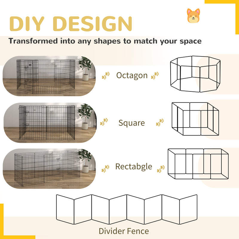 PawHut 8 Panel DIY Dog Pen With Door For Indoor/Outdoor Use, 76cm High