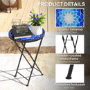 Outsunny Mosaic Garden Table, 35.5cm Folding Coffee Table, Navy Blue