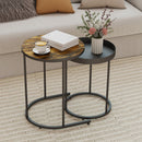 HOMCOM Nesting Side Table Set Of 2, Industrial Round Nest Of Tables, Brown