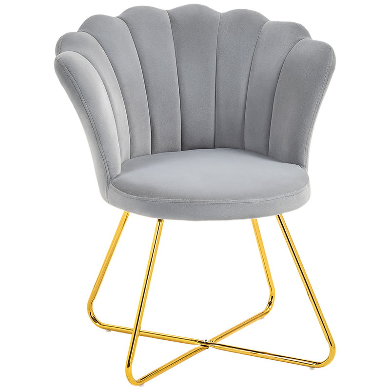HOMCOM Accent Chair, Velvet Armchair With Lotus Backrest, Steel Legs - Pink/Grey